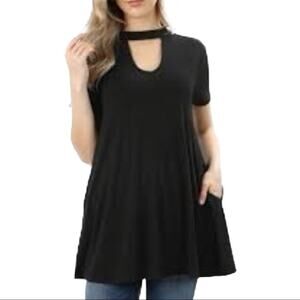 Zenana Premium Black Tunic Shirt Keyhole Top Small NWOT